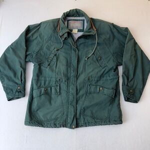 Vintage G-III Forest Green Cotton Field Jacket Leather Trim Quilted Lining Small